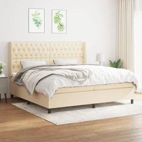 Box spring bed with cream fabric mattress 200x200 cm by vidaXL, Beds and slatted bases - Ref: Foro24-3131702, Price: 650,56 €...