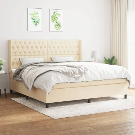 Box spring bed with cream fabric mattress 200x200 cm by vidaXL, Beds and slatted bases - Ref: Foro24-3131702, Price: 650,56 €...