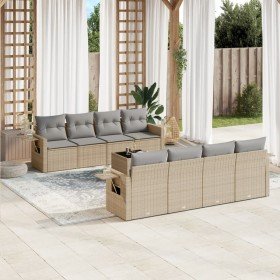 Set de sofás de jardín 9 pzas con cojines ratán sintético beige en Conjuntos de jardín | Comprar online en Foro24