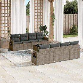 Set de muebles de jardín 9 pzas y cojines ratán sintético gris en Conjuntos de jardín | Comprar online en Foro24