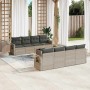Set muebles jardín 9 pzas y cojines ratán sintético gris claro