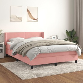 Cama box spring con colchón terciopelo rosa 140x19