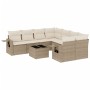 Set de sofás de jardín 9 pzas con cojines ratán sintético beige