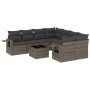 Set de muebles de jardín 9 pzas y cojines ratán sintético gris