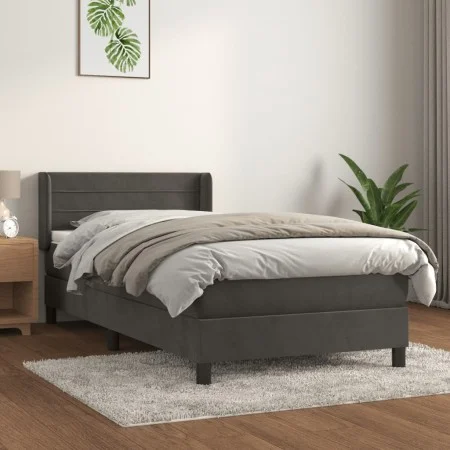 Box spring bed with dark gray velvet mattress 90x190 cm by vidaXL, Beds and slatted bases - Ref: Foro24-3130992, Price: 281,2...