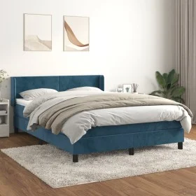 Box spring bed with dark blue velvet mattress 140x200 cm by vidaXL, Beds and slatted bases - Ref: Foro24-3130845, Price: 419,...