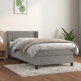 Cama box spring con colchón terciopelo gris claro 100x200 cm