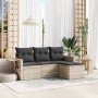 Set de sofás de jardín 4 pzas y cojines ratán sintético gris