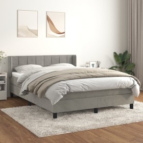 Cama box spring con colchón terciopelo gris claro 140x200 cm