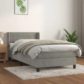 Box spring bed with light gray velvet mattress 90x190 cm by vidaXL, Beds and slatted bases - Ref: Foro24-3130997, Price: 283,...