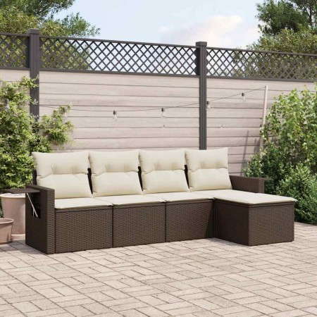 Set comedor de jardín 5 piezas y cojines ratán sintético marrón