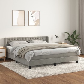 Box spring bed with light gray velvet mattress 160x200 cm by vidaXL, Beds and slatted bases - Ref: Foro24-3131147, Price: 495...