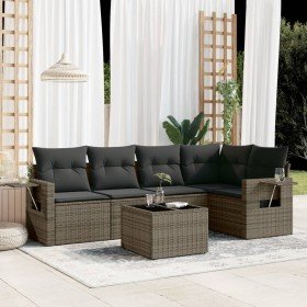 Set de muebles de jardín 6 pzas y cojines ratán sintético gris en Conjuntos de jardín | Comprar online en Foro24