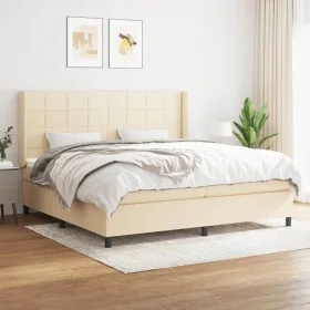 Box spring bed with cream fabric mattress 200x200 cm by vidaXL, Beds and slatted bases - Ref: Foro24-3131462, Price: 608,90 €...