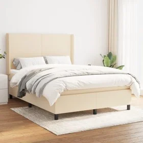 Box spring bed with cream fabric mattress 140x200 cm by vidaXL, Beds and slatted bases - Ref: Foro24-3131278, Price: 510,23 €...