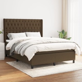 Cama box spring con colchón tela marrón oscuro 140x190 cm