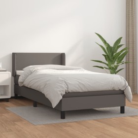 Cama box spring con colchón cuero sintético gris 90x200 cm