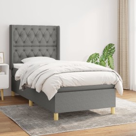 Cama box spring con colchón tela gris oscuro 80x200 cm