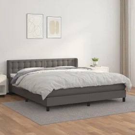 Box spring bed with gray synthetic leather mattress 180x200 cm by vidaXL, Beds and slatted bases - Ref: Foro24-3130797, Price...