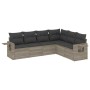 Set de sofás de jardín 6 pzas y cojines ratán sintético gris