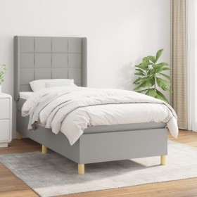 Cama box spring con colchón tela gris claro 100x200 cm