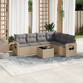 Set sofás de jardín 7 piezas y cojines ratán sintético beige Set sofás de jardín 7 piezas y cojines ratán sintético beige