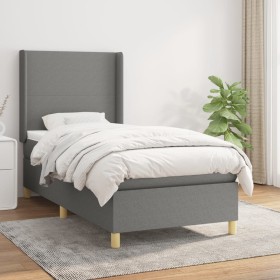 Cama box spring con colchón tela gris oscuro 90x200 cm