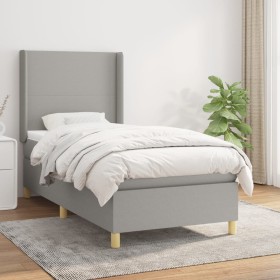 Cama box spring con colchón tela gris claro 90x200 cm