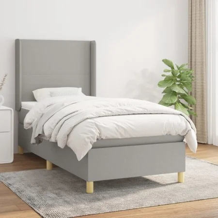 Box spring bed with light gray fabric mattress 90x200 cm by vidaXL, Beds and slatted bases - Ref: Foro24-3131801, Price: 332,...