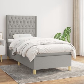 Cama box spring con colchón tela gris claro 100x200 cm