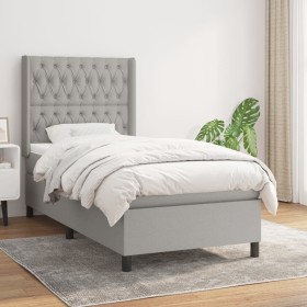 Cama box spring con colchón tela gris claro 90x190 cm