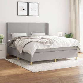 Cama box spring con colchón tela gris claro 160x200 cm