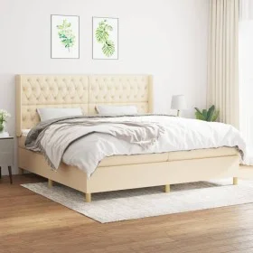 Box spring bed with cream fabric mattress 200x200 cm by vidaXL, Beds and slatted bases - Ref: Foro24-3132262, Price: 664,25 €...