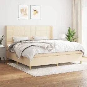 Box spring bed with cream fabric mattress 200x200 cm by vidaXL, Beds and slatted bases - Ref: Foro24-3132022, Price: 610,38 €...