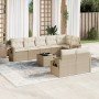 Set de sofás de jardín 9 pzas con cojines ratán sintético beige