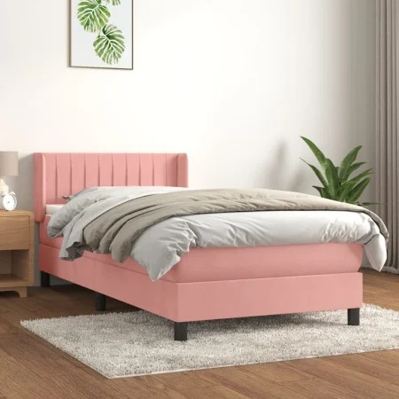 Box spring bed with pink velvet mattress 100x200 cm by vidaXL, Beds and slatted bases - Ref: Foro24-3131068, Price: 304,99 €,...
