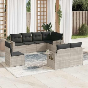 Set de sofás de jardín 8 pzas y cojines ratán sintético gris