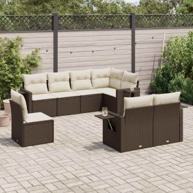 Set sofás de jardín 8 piezas y cojines ratán sintético marrón