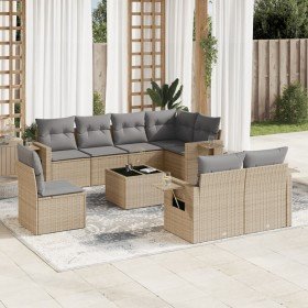 Set de sofás de jardín 9 pzas con cojines ratán sintético beige en Conjuntos de jardín | Comprar online en Foro24