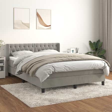 Box spring bed with light gray velvet mattress 140x200 cm by vidaXL, Beds and slatted bases - Ref: Foro24-3131141, Price: 472...