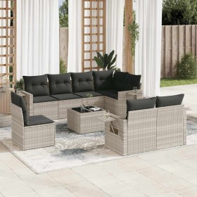 Set muebles jardín 9 pzas y cojines ratán sintético gris claro Set muebles jardín 9 pzas y cojines ratán sintético gris claro