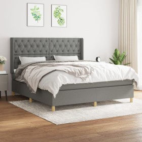 Cama box spring con colchón tela gris oscuro 160x200 cm