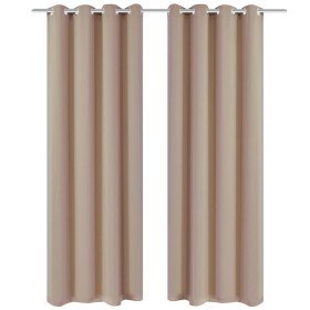 Cortinas opacas 2 piezas con ojales de metal 135x175 cm crema Cortinas opacas 2 piezas con ojales de metal 135x175 cm crema