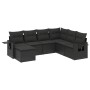 Set de comedor de jardín 7 pzas y cojines ratán sintético negro