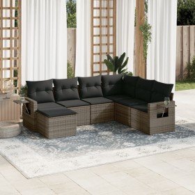 Set de sofás de jardín 7 piezas con cojines ratán PE gris Set de sofás de jardín 7 piezas con cojines ratán PE gris