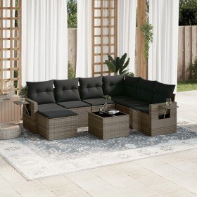 Set de sofás de jardín 8 pzas y cojines ratán sintético gris Set de sofás de jardín 8 pzas y cojines ratán sintético gris