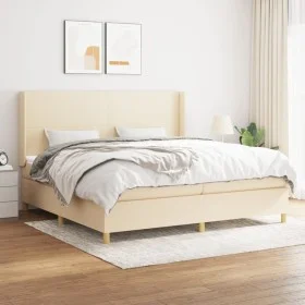 Box spring bed with cream fabric mattress 200x200 cm by vidaXL, Beds and slatted bases - Ref: Foro24-3131862, Price: 639,86 €...