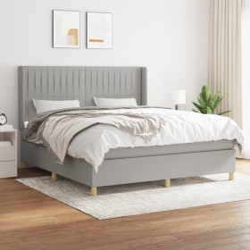 Cama box spring con colchón tela gris claro 180x200 cm