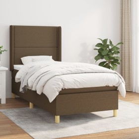 Cama box spring con colchón tela marrón oscuro 100x200 cm