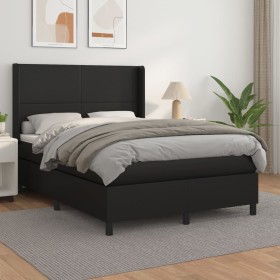 Cama box spring con colchón cuero sintético negro 140x190 cm